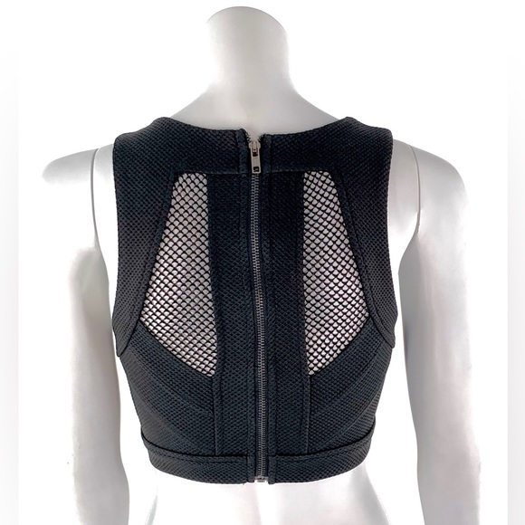 LuLu’s Black Stretch Crop Top Fishnet Panels Back Zip size M - Picture 3 of 11